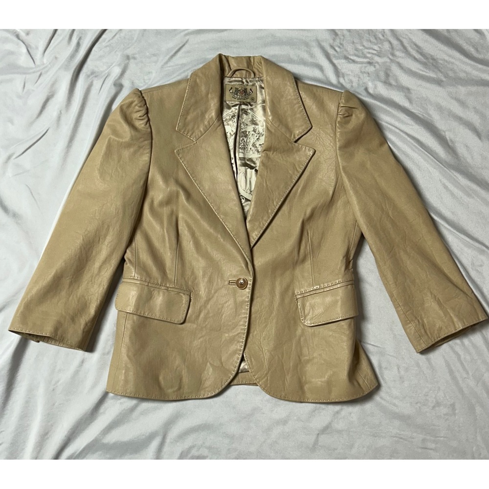 Juicy Couture Tan Beige Y2K Leather Blazer Jacket Single Button Vintage Womens M
